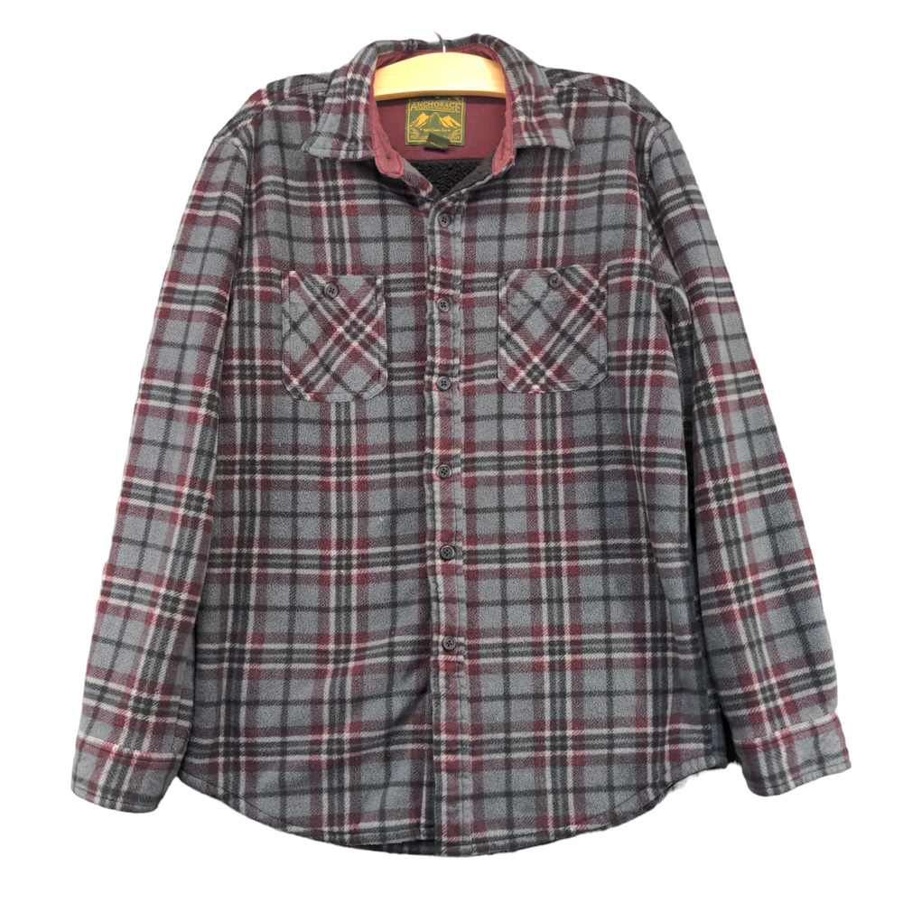 Anchorage Men's Fleece Shirt Jacket Shacket Multi Medium Plaid Pockets